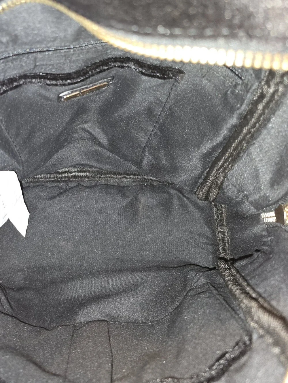 Aldo Women Black Solid Backpack with a velvet texture and gold-tone zipper NWOT